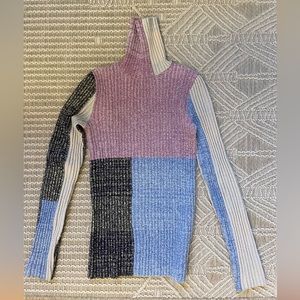 3.1 Phillip Lim turtle neck long sleeve sweater colorblock purple blue XS